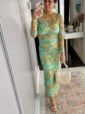 Vici Mint Green Floral Long-Sleeve Twist Maxi Dress